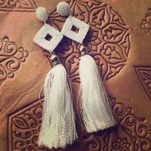 Beaded tassel statement earrings